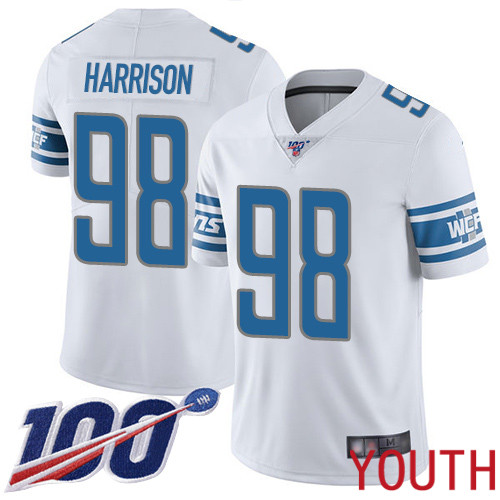 Detroit Lions Limited White Youth Damon Harrison Road Jersey NFL Football #98 100th Season Vapor Untouchable->youth nfl jersey->Youth Jersey